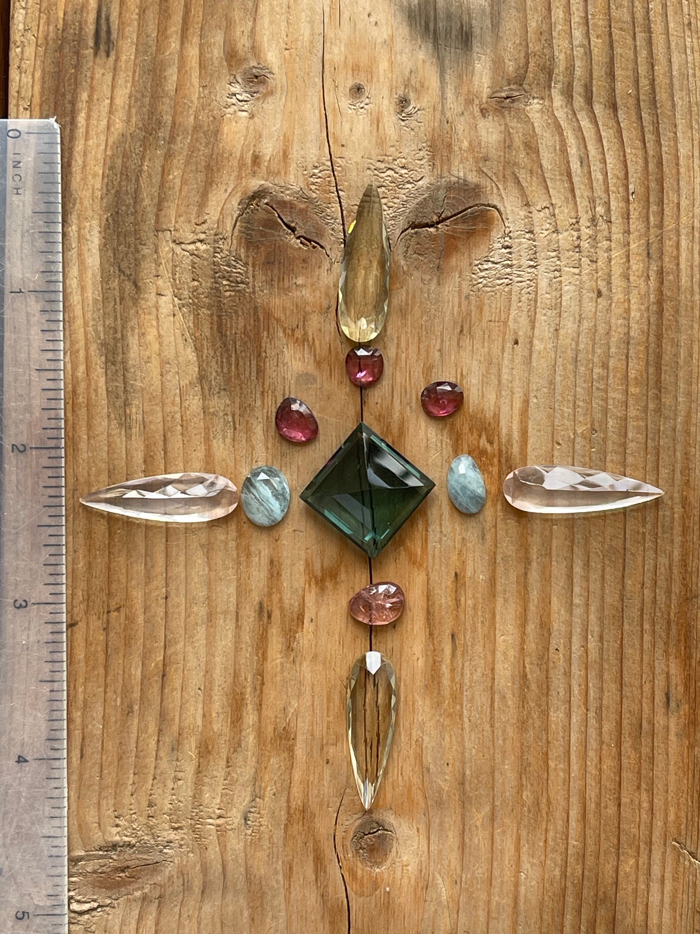 Gemstone Collection 43: Fluorite, Aquamarine, Rose Quartz, Lemon Quartz, Rainbow Tourmaline - 45CT