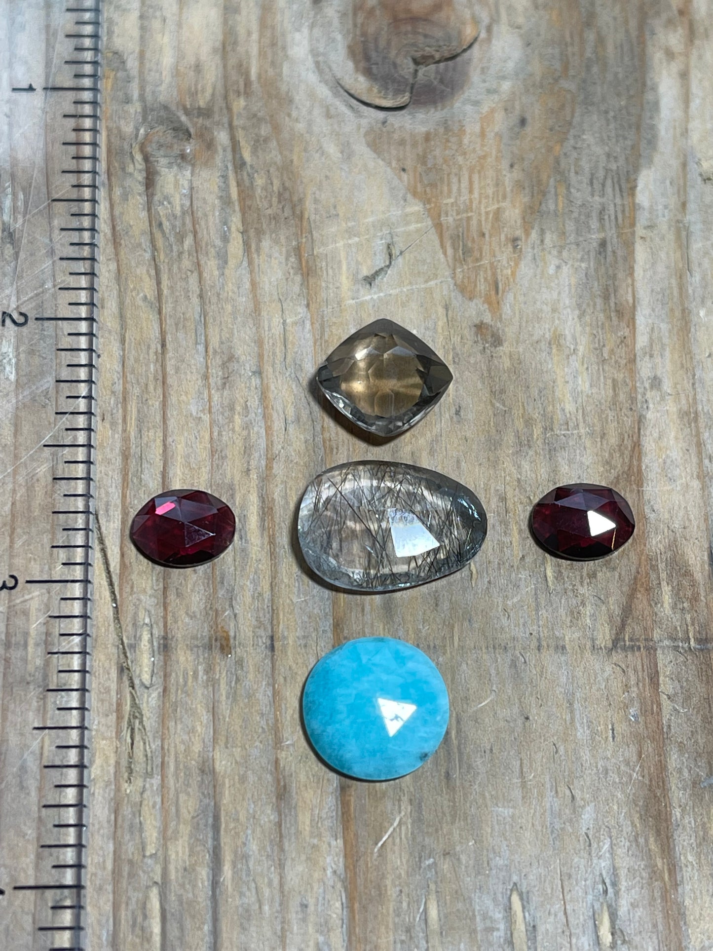 Gemstone Collection 524 - Black Rutilated Quartz, Smoky Quartz, Rhodolite Garnet, Amazonite 15CT