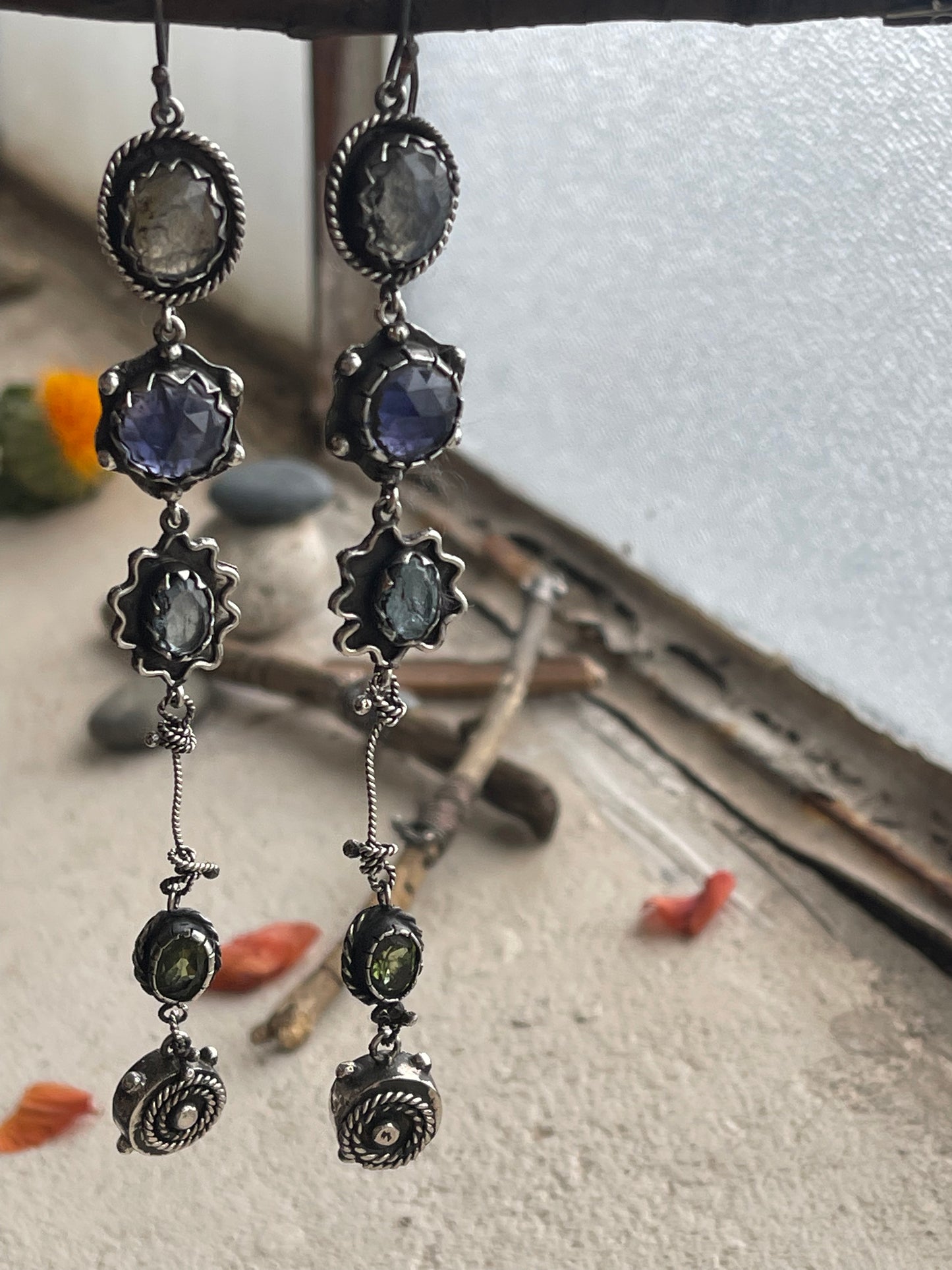 Earrings 253 - Labradorite, Kyanite, Aquamarine, Peridot & Hollow Forms