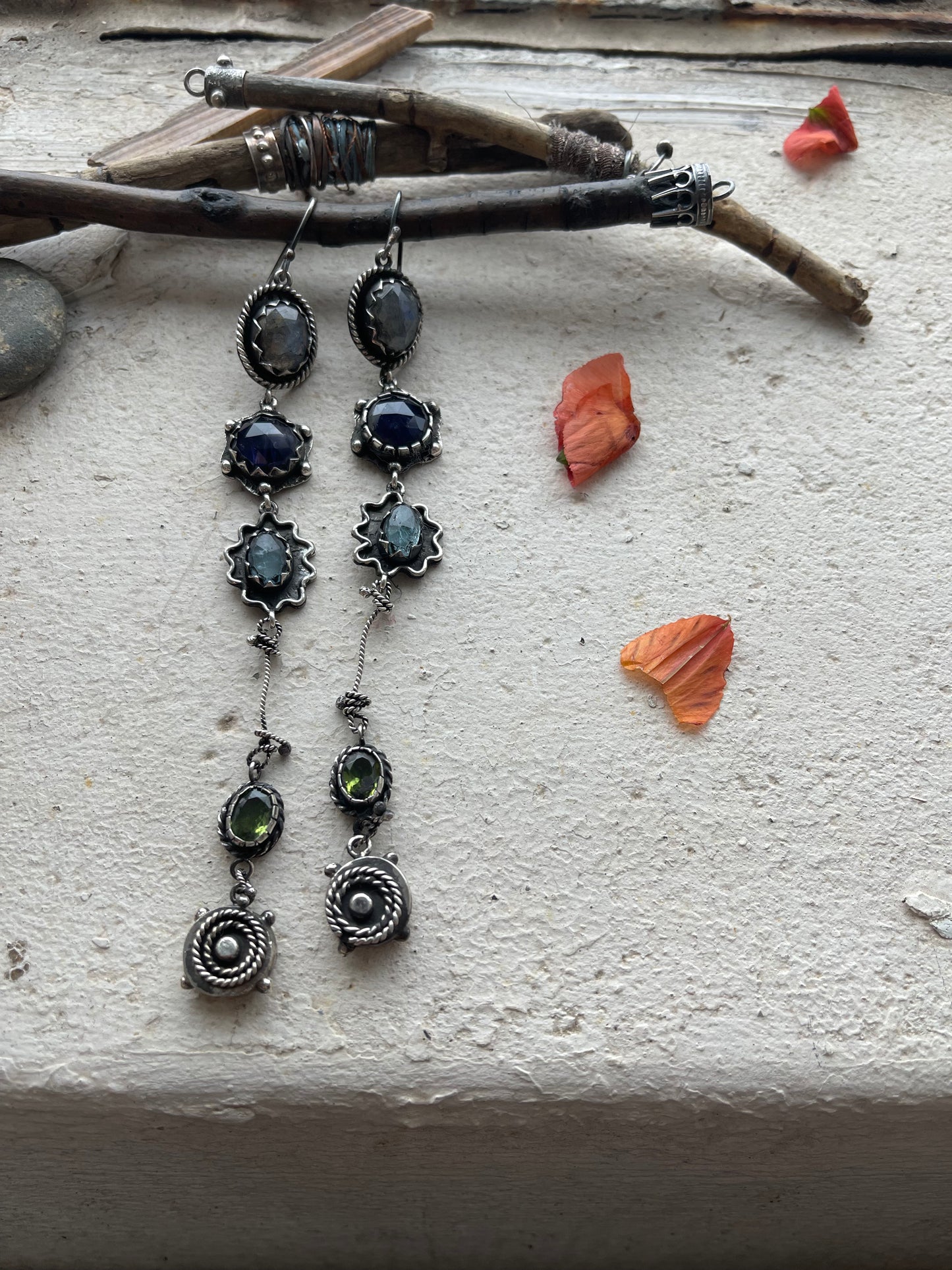 Earrings 253 - Labradorite, Kyanite, Aquamarine, Peridot & Hollow Forms