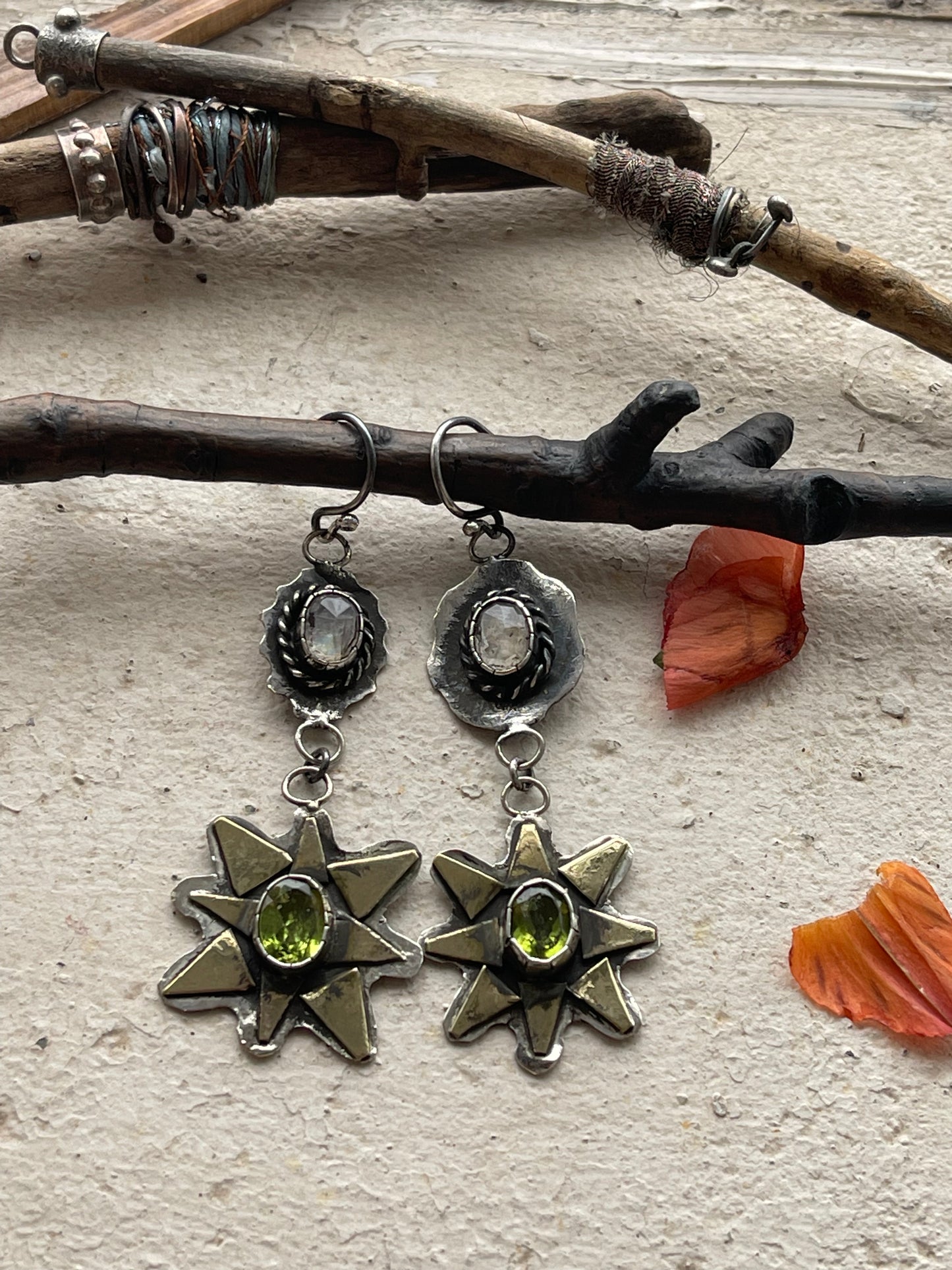 Earrings 255 - Sterling Silver Earrings with Opal & Peridot