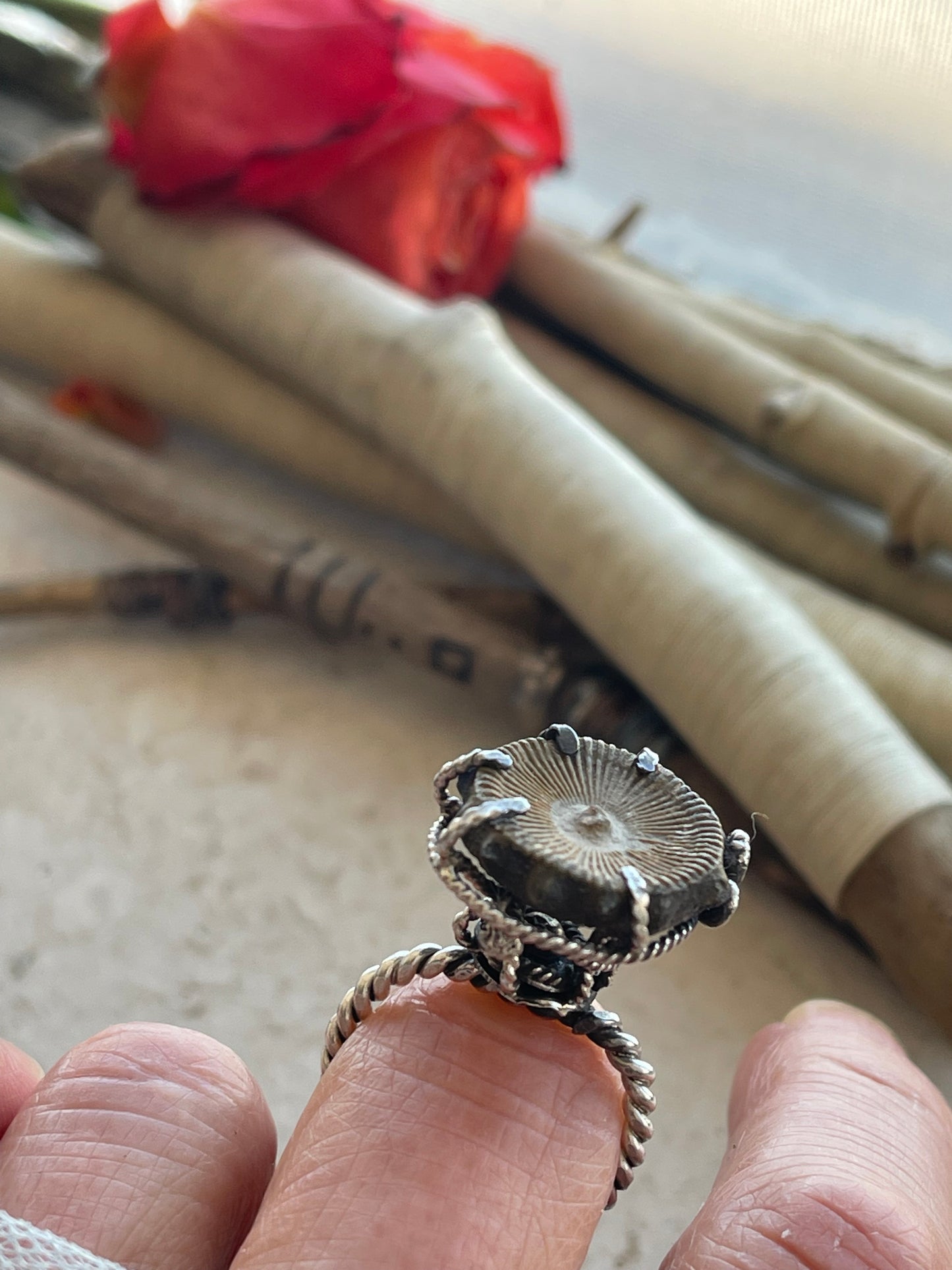 Ring 268 - Sterling Silver Caged Ring with Fossil