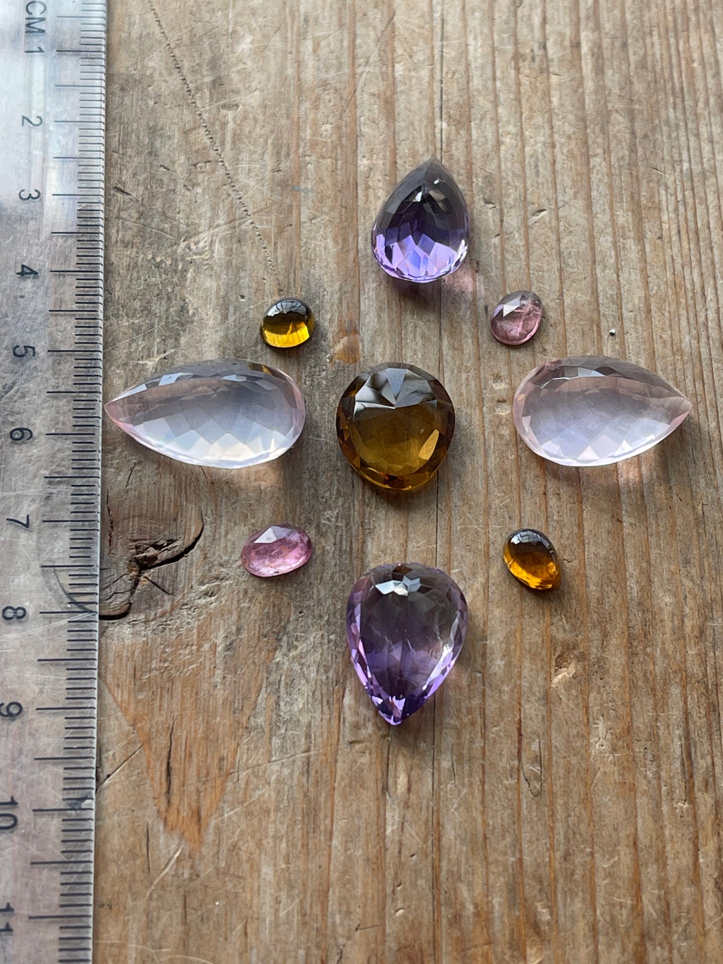 Gemstone Collection 193: Rose Quartz, Honey Quartz, Amethyst, Rainbow Tourmaline (49 CT)