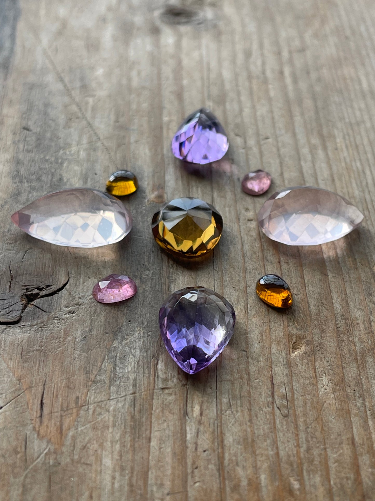 Gemstone Collection 193: Rose Quartz, Honey Quartz, Amethyst, Rainbow Tourmaline (49 CT)