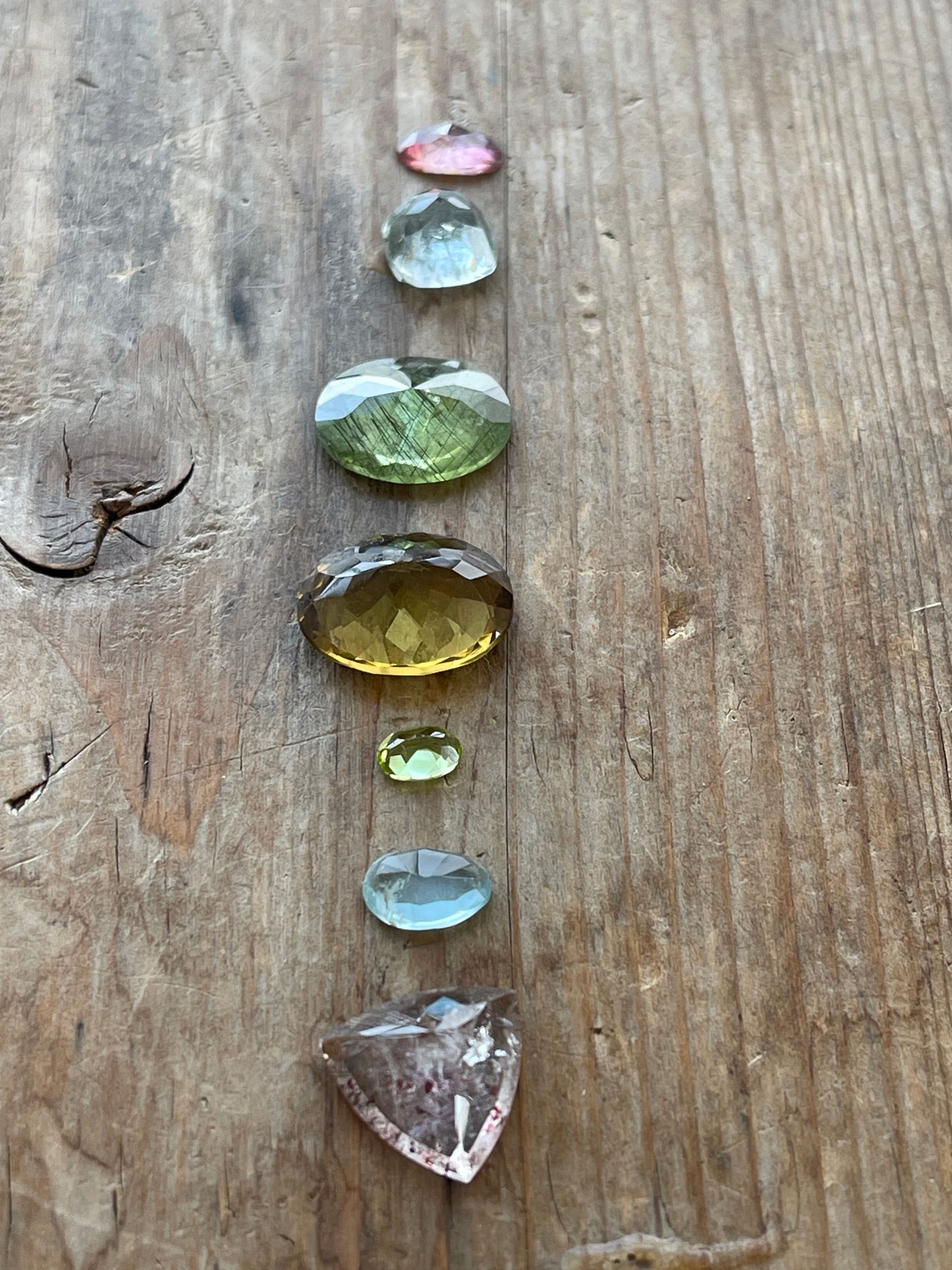 Gemstone Collection 229: Rutile Peridot, Rainbow Tourmaline, Elestial Quartz Faceted, Honey Quartz, Peridot, Amethyst - 25c