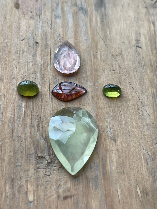 Gemstone Collection 312: Prehnite, Rose Quartz, Rainbow Tourmaline, Vesuvianite - 38CT