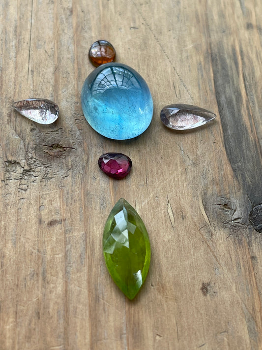 Gemstone Collection 382: Aquamarine, Prehnite,Elestial Quartz, Brandy Citrine, Rainbow Tourmaline - 31CT