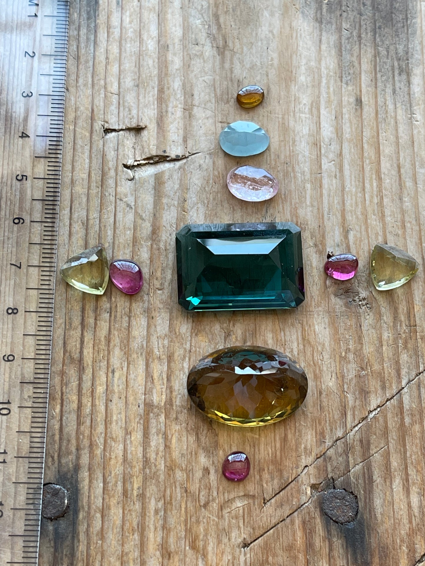 Gemstone Collection 82: Fluorite, Champagne Quartz, Lemons Quartz, Milky Aquamarine, Rainbow Tourmaline, Rose Quartz - 67CT