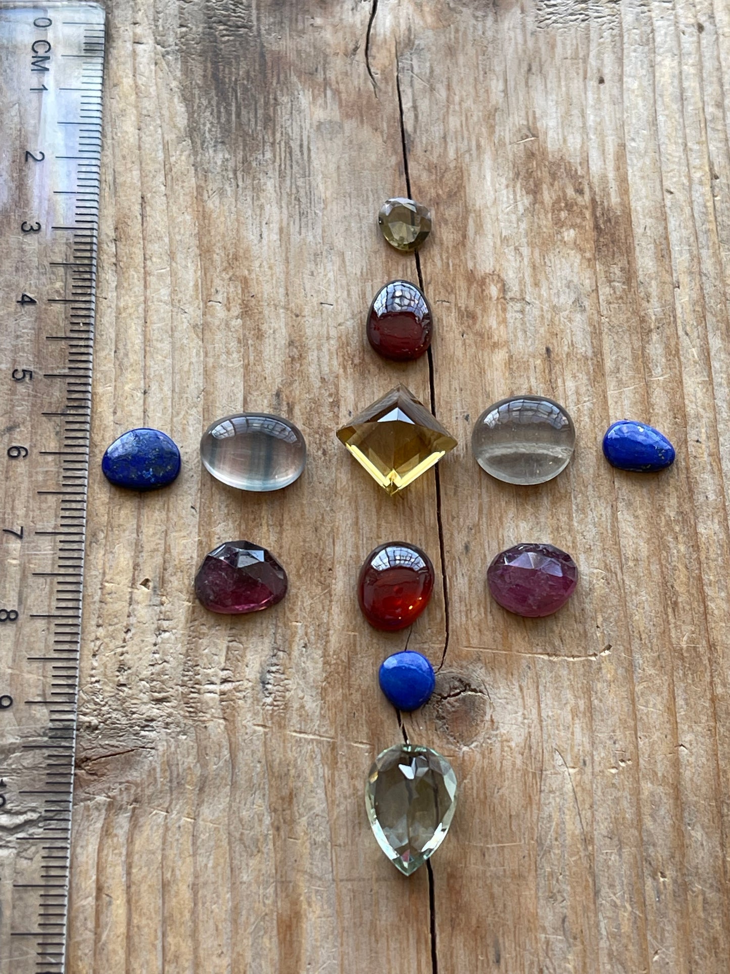 Gemstone Collection 336: rainbow tourmaline, hessonite, green amethyst, honey quartz, Lapis Lazuli, fluorite - 35ct