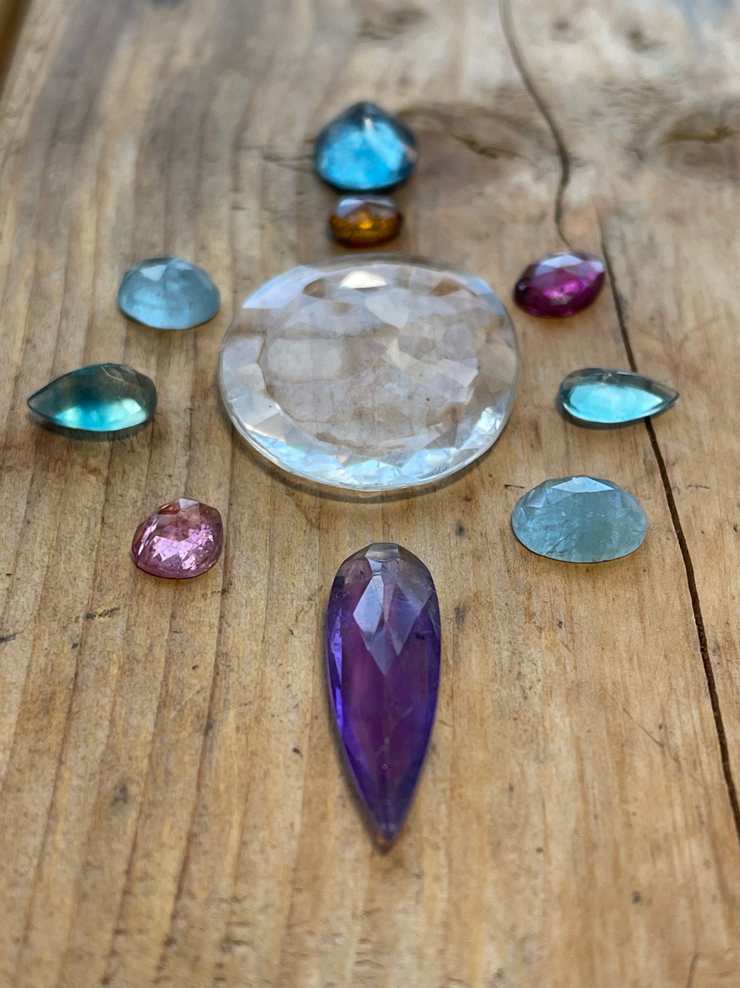 Gemstone Collection 608: Clear Crystal Quartz, Amethyst, Aquamarine, Fluorite, Rainbow Tourmaline - 42CT (G608)